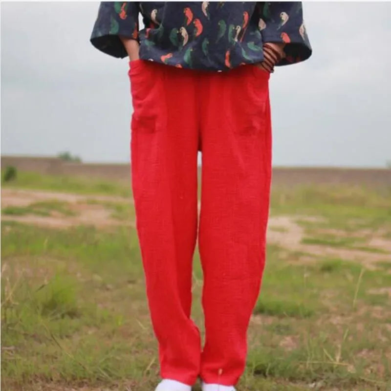 2024 Spring Women' Fashion comfortable cotton linen pants Plus size Women pleated Autumn pants with pockets 5XL 6XL pantalones