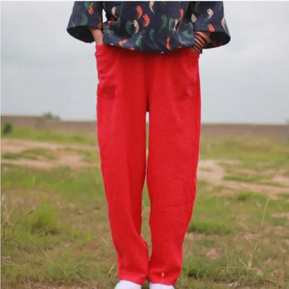 2024 Spring Women' Fashion comfortable cotton linen pants Plus size Women pleated Autumn pants with pockets 5XL 6XL pantalones