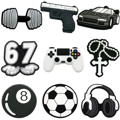 1/9-Piece Angel 67 Shoe Charms, Soccer-Themed Headphone Accessories for Sandals, Dumbbell-Shaped Clogs Gift