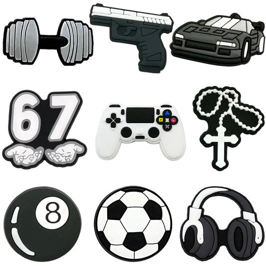 1/9-Piece Angel 67 Shoe Charms, Soccer-Themed Headphone Accessories for Sandals, Dumbbell-Shaped Clogs Gift