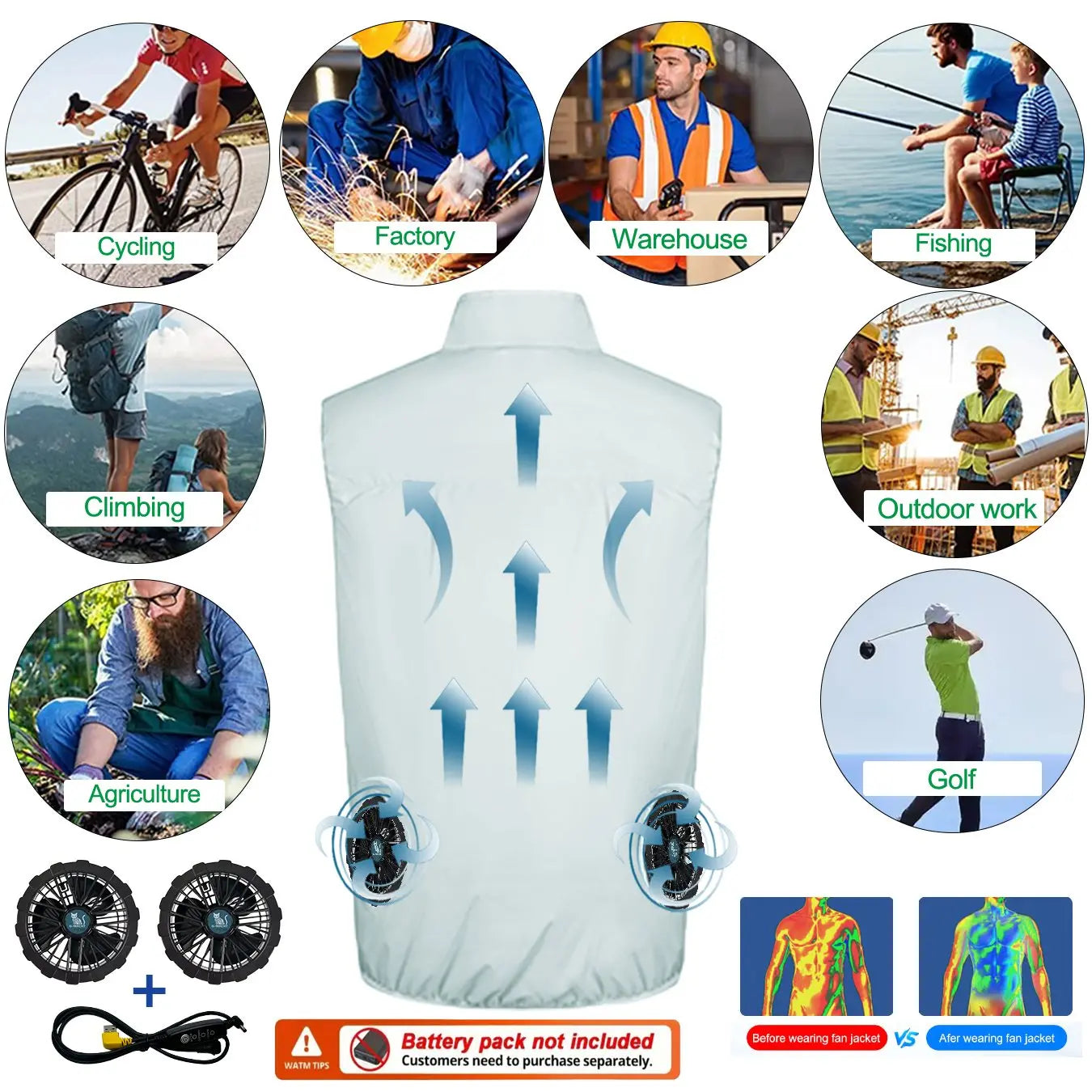 Summer Cooling Vest Men USB Charging Fan Sleeveless Jacket Air Conditioning Clothing Breathable Cool Working Coat for Outdoor Wo