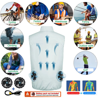 Summer Cooling Vest Men USB Charging Fan Sleeveless Jacket Air Conditioning Clothing Breathable Cool Working Coat for Outdoor Wo