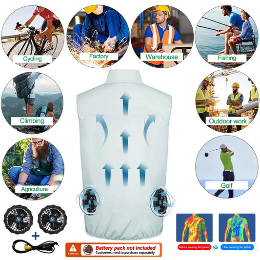 Summer Cooling Vest Men USB Charging Fan Sleeveless Jacket Air Conditioning Clothing Breathable Cool Working Coat for Outdoor Wo