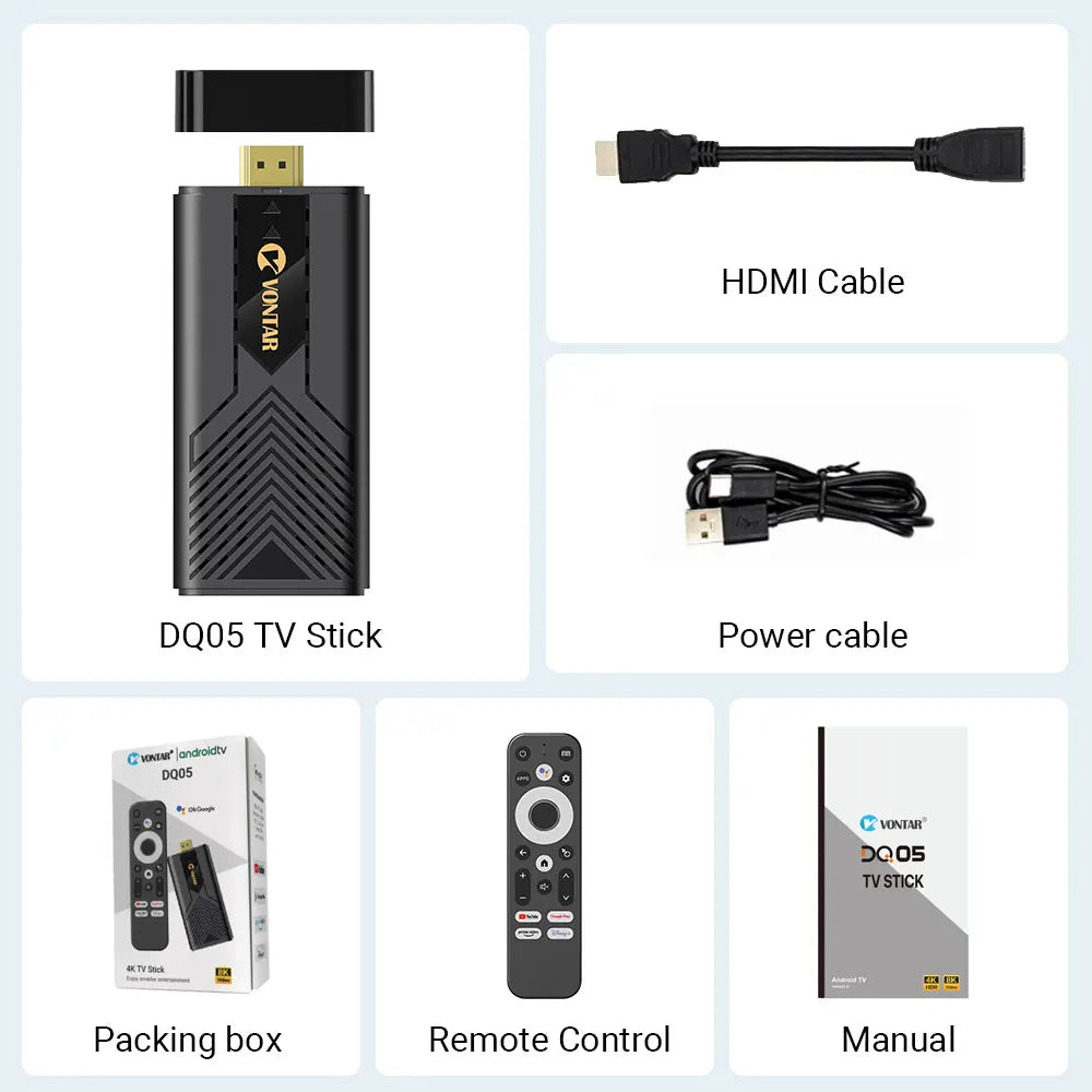 VONTAR DQ05 4G 32G TV Stick Android13 ATV UI Rockchip RK3528 Quad Core 64bit Cortex A53 Support 8K Video 4K 60fps Wifi6 BT5.0