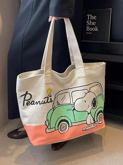Snoopy Girl New Cute Cartoon Fashion Versatile Casual Travel Lightweight Large Capacity Storage Shoulder Portable Canvas Bag