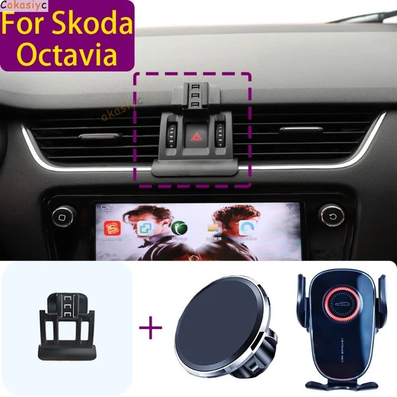 For Skoda Octavia 2 Octavia 3 2020 2019-2016 Magnetic Car Phone Holder Magnet Mount Wireless Charging Phone Stand Bracket Base