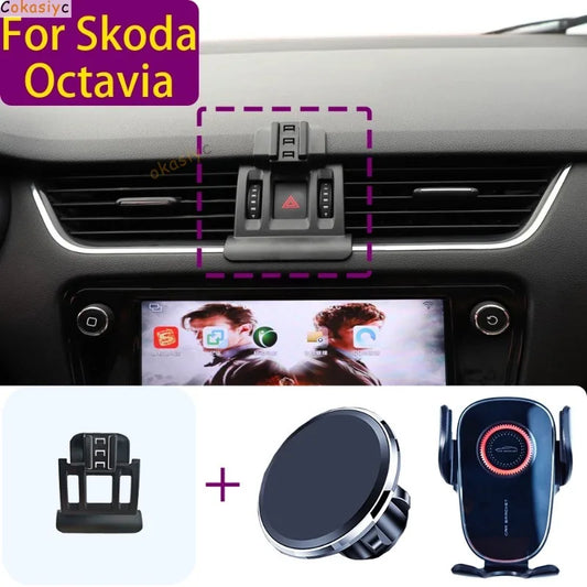 For Skoda Octavia 2 Octavia 3 2020 2019-2016 Magnetic Car Phone Holder Magnet Mount Wireless Charging Phone Stand Bracket Base
