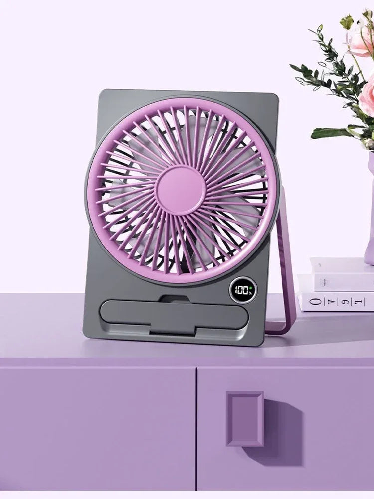 Ultra-thin Desktop Fan Digital Display USB Charging Strong Wind Portable Silent Card Style Fan Dormitory Office Summer Small Fan