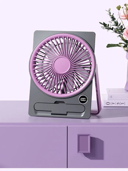 Ultra-thin Desktop Fan Digital Display USB Charging Strong Wind Portable Silent Card Style Fan Dormitory Office Summer Small Fan