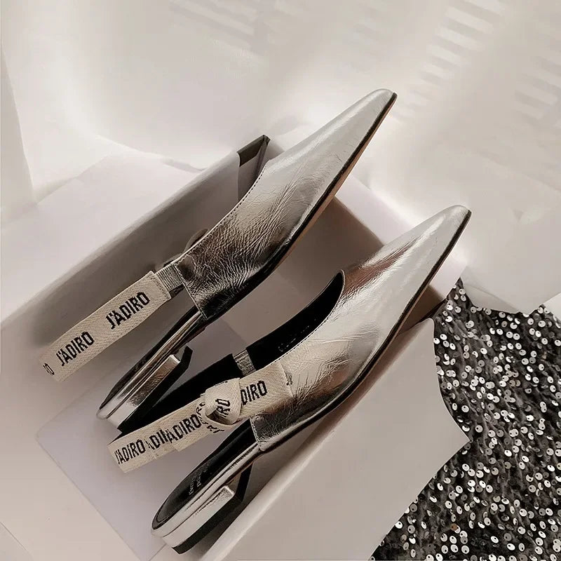2025 New Fashionable Pointed-toe Buckle Solid Color High-heeled Sandals for Women in Spring and summer  Luxury Shoes