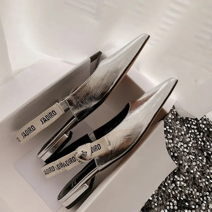 2025 New Fashionable Pointed-toe Buckle Solid Color High-heeled Sandals for Women in Spring and summer  Luxury Shoes