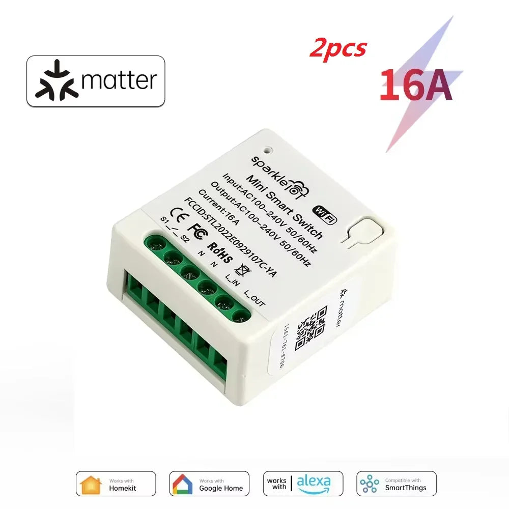 Matter 16A WiFi mini Smart Switch Pass-through Disconnect Dual Control Outletorks Remote Control Timer  Work with HomeKit Alexa