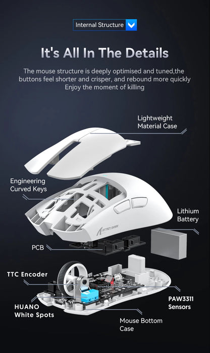ATTACK SHARK X11 Wireless Gaming Mouse PAW3311 Sensor 22000DPI 3 Modes Wired 2.4G BT 280mAh Rechargeable Mouse