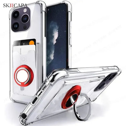 Ring Holder Wallet Card Slot Phone Case for Xiaomi 14T 14 Pro Airbag Shockproof Soft Silicone Transparent Cover for Redmi 14C 4G