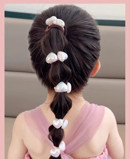 10/20/30PCS Children Girls Pearl Hair Ties Heart Star Shaped Elastic Stretchy Hair Bands for Toddler Kids Girls Ponytail Holder