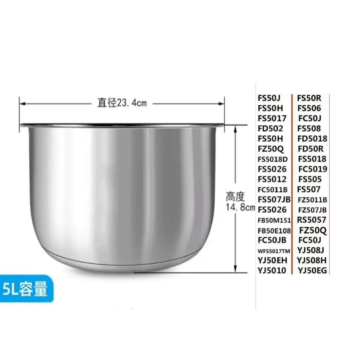 Suitable for Midea rice cooker 304 stainless steel inner pot 3L4L5L thickened FS3010/70 inner pot