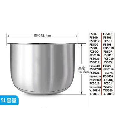 Suitable for Midea rice cooker 304 stainless steel inner pot 3L4L5L thickened FS3010/70 inner pot