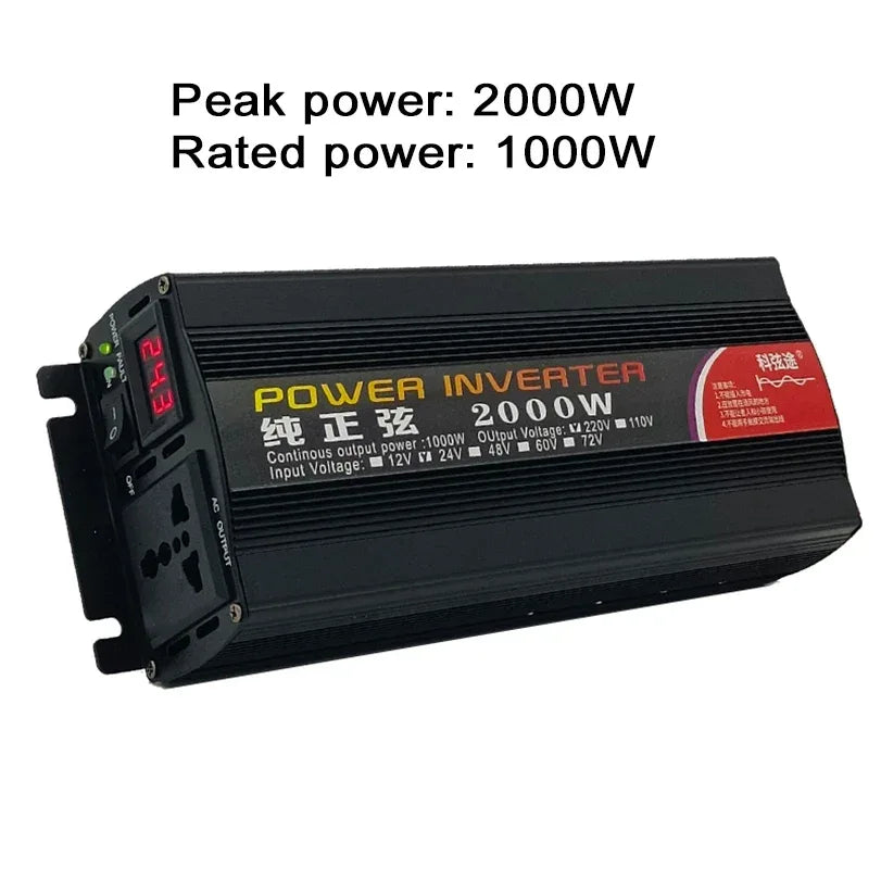 Inverter 12v 220v  For 110v  Pure Sine DC 12V 24V  Power 1000W 2000W 2600W Solar Car Inverters Single Digital Display Converter