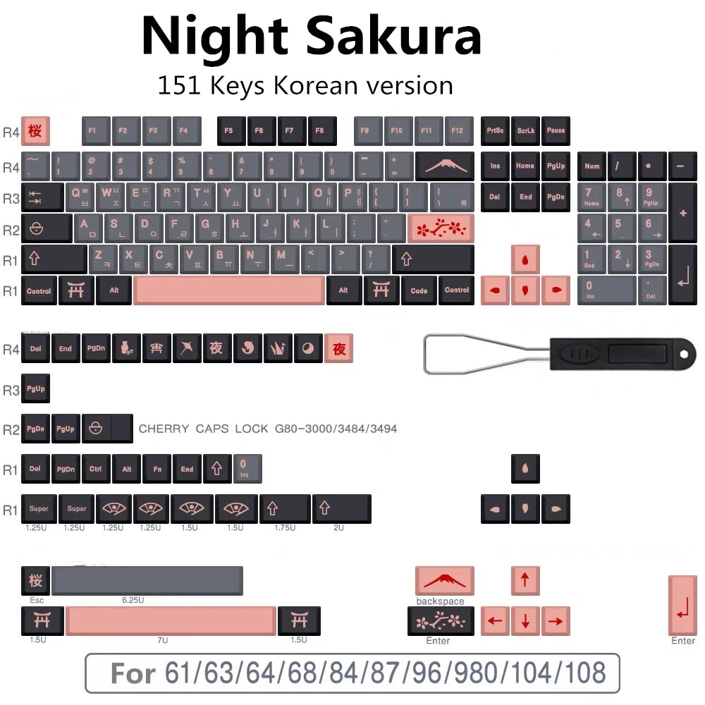 GMK Night Sakura Keycap 139/156 Keys DYE SUB Cherry Profile PBT Japanese/Korean/Russian/Abnt2/DE/ES/FR For Mechanical Keyboard
