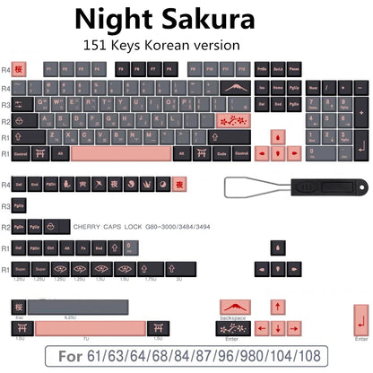 GMK Night Sakura Keycap 139/156 Keys DYE SUB Cherry Profile PBT Japanese/Korean/Russian/Abnt2/DE/ES/FR For Mechanical Keyboard