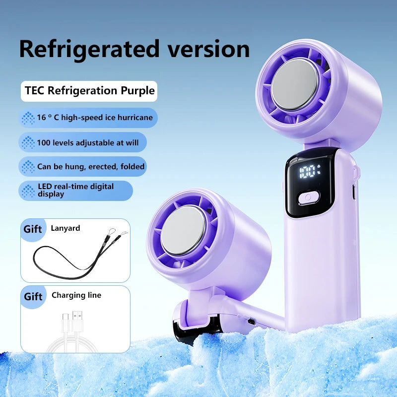 Midea Ice Compress Handheld Fan Portable Outdoor Usb Digital Display Folding Refrigeration High Speed Violent Turbine Small Fan