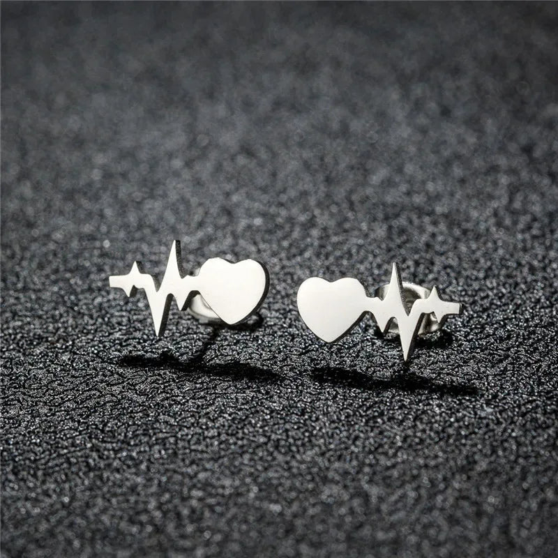 Fashion Small Heartbeat Stud Earrings Medical ECG with Heart Earings for Women Everyday Jewelry Girls Valentine's Day Gift