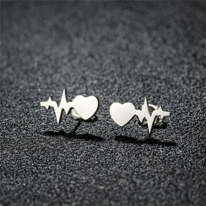 Fashion Small Heartbeat Stud Earrings Medical ECG with Heart Earings for Women Everyday Jewelry Girls Valentine's Day Gift