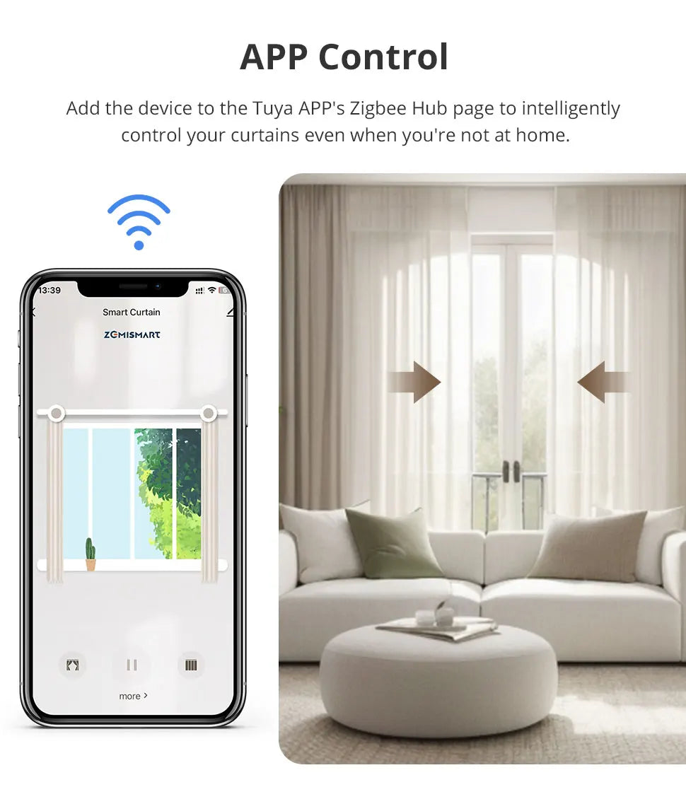 Zemismart Zigbee Curtain Track Work with Tuya Smart Life Alexa Echo Google Home Control SmartThings Electric Curtains