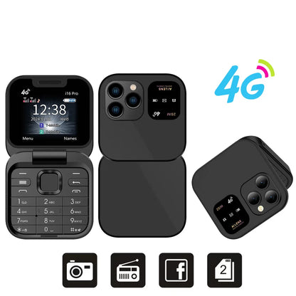 SERVO i16 PRO 4G LTE Mini Flip Mobile Phone Dual SIM Standby Call Recording Speed Dial FM Radio 1.77" Screen Foldable Cellphones