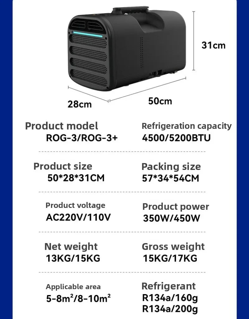 Portable Air Conditioner 5200BTU Cooling Compressor Refrigerant Version 110V/220V for Caravan,Camper Accessories