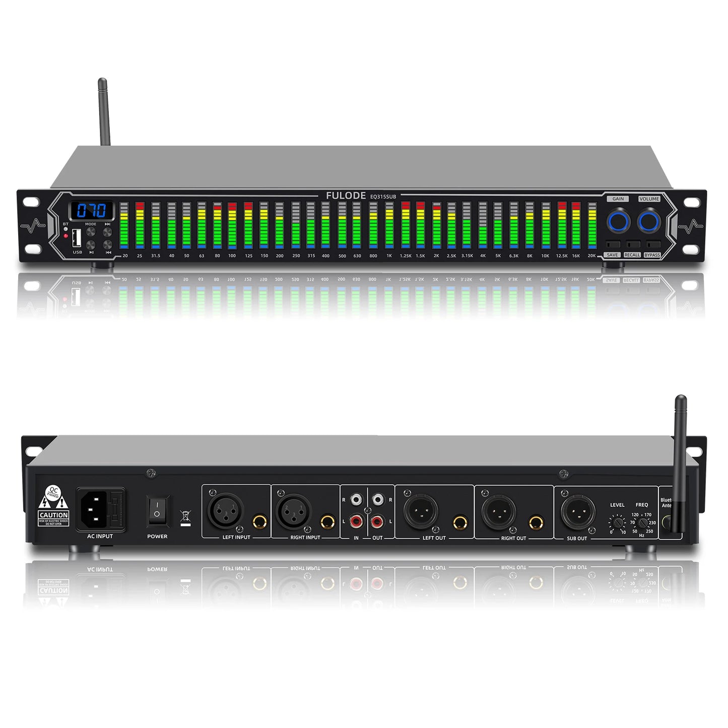 FULUODE EQ315 Professional Digital Equalizer Tuner for Stage Audio Noise Reduction with Segmented Display Audio Performance Equi