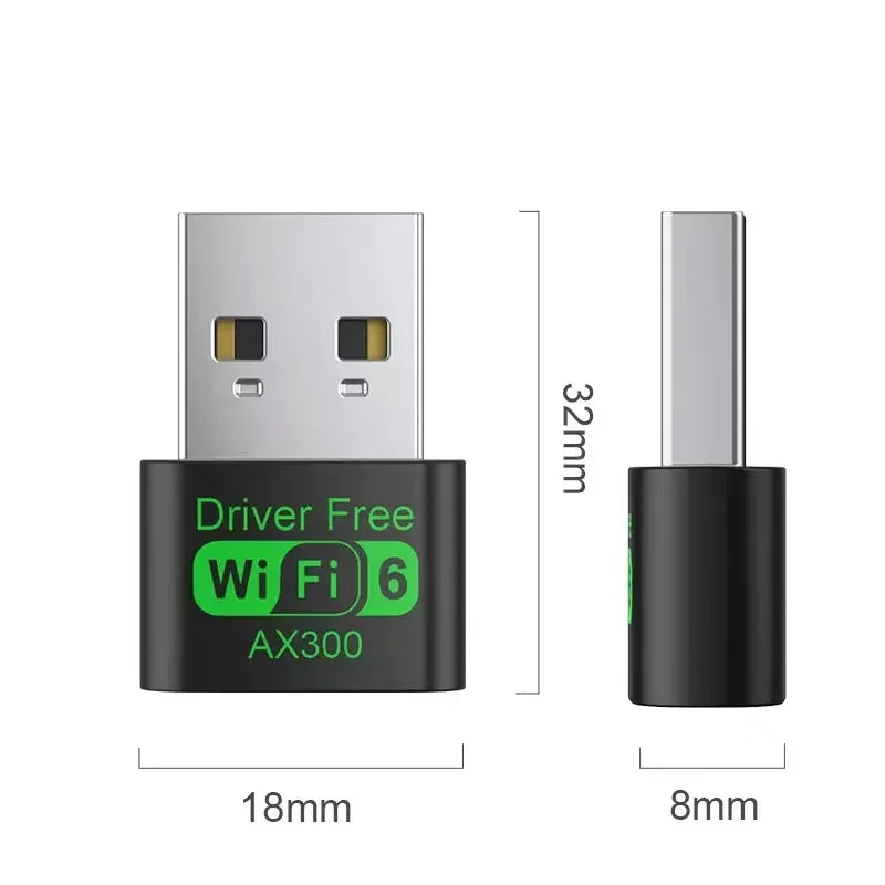 WiFi 6 AX300 WiFi USB Adapter Wireless Network Card 2.4G Wi-Fi Dongle Dual Band Antenna USB For PC/Laptop Win10/11 Driver Free