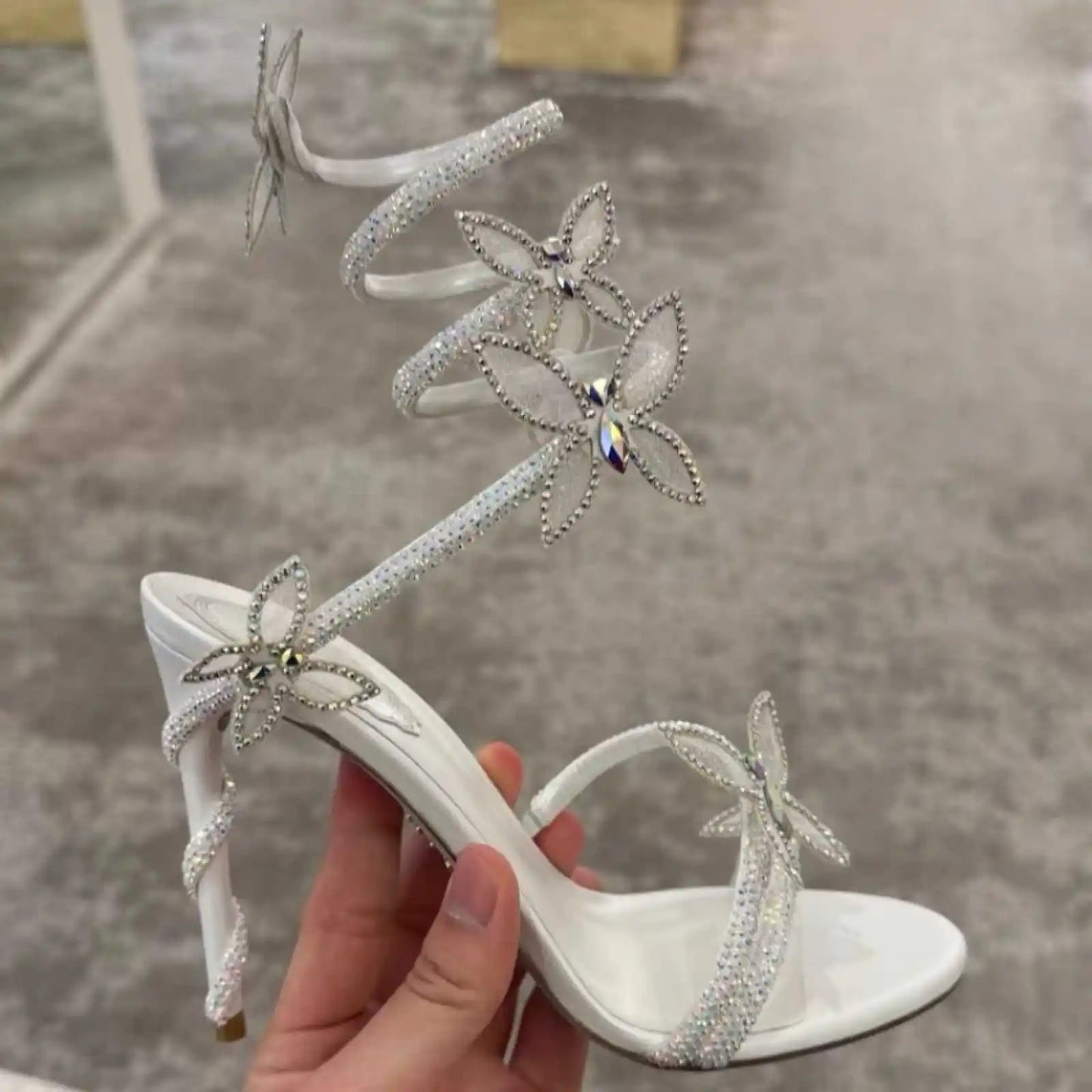 New Spring and Summer Women's High-heeled Sandals Snake-shaped Butterfly Diamond Flower Stiletto Heel Sandals High Heels