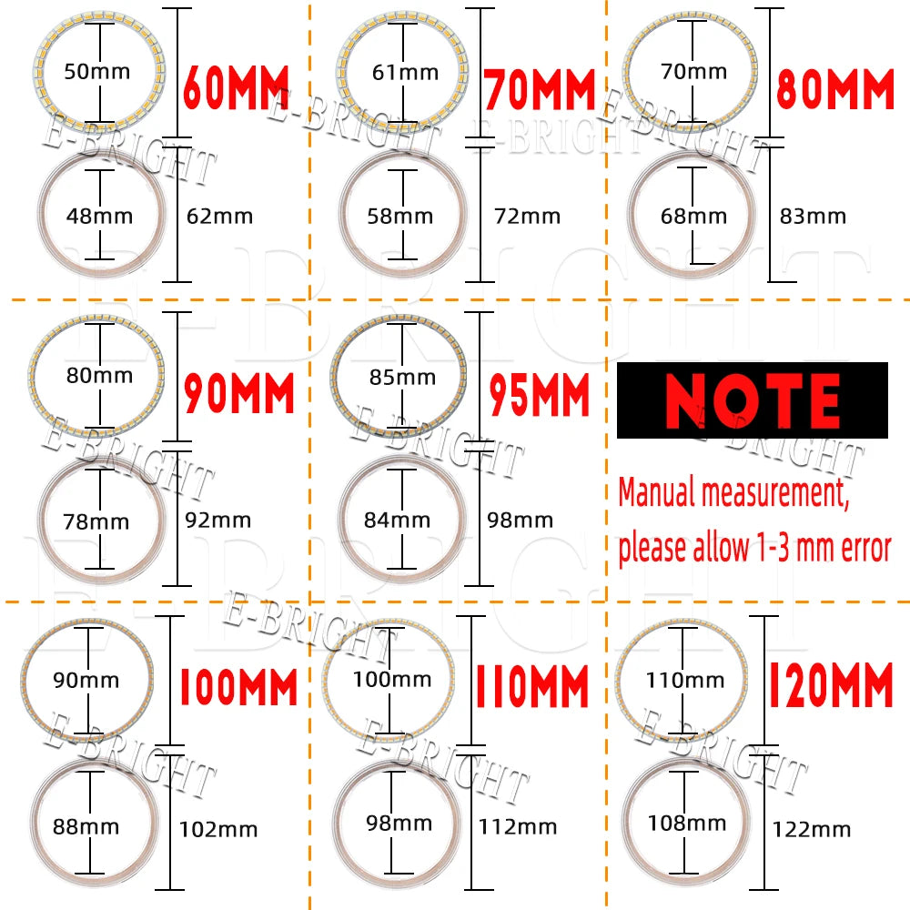 2PCS 24V 12V Angel Eyes Halo Rings White Amber 4014LED Cars Headlight DRL Driving Light 60 70 80MM 90MM 95MM 100MM 110MM 120MM