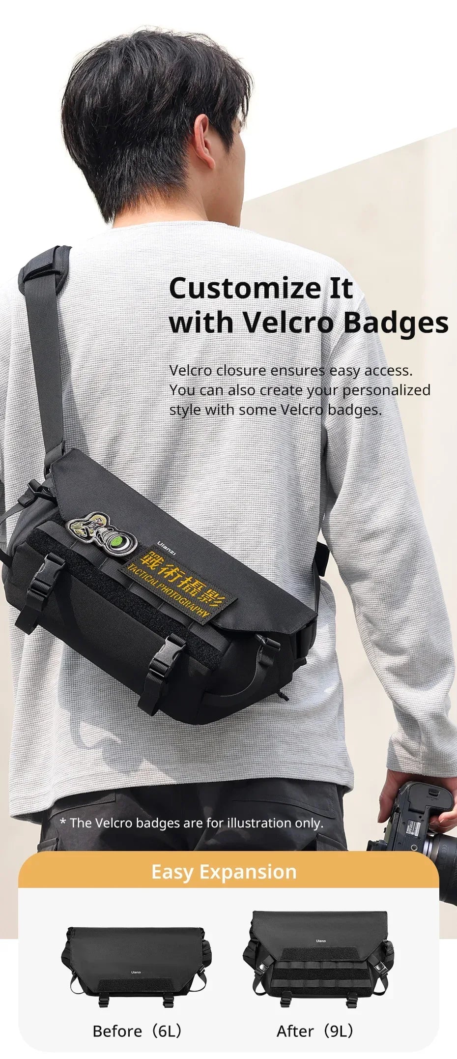 Ulanzi BC08 Sling Bag Photography Shoulder Bag for Tripod Mirrorless Camera Smartphone Tablet Waterproof Bag