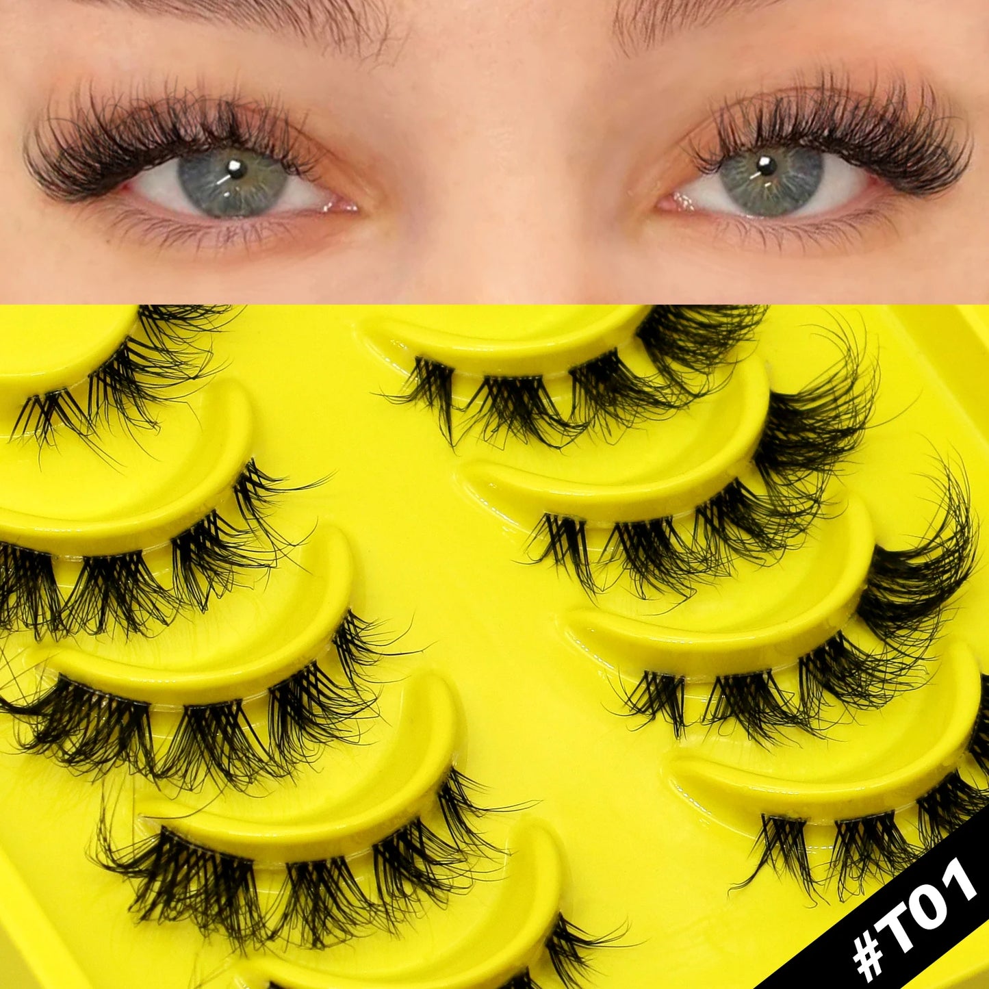 GROINNEYA Half Lashes Cat Eye Lashes Soft Natural Clear Band Lashes Natural Look Faux Mink Wispy Mink Eyelashes Makeup