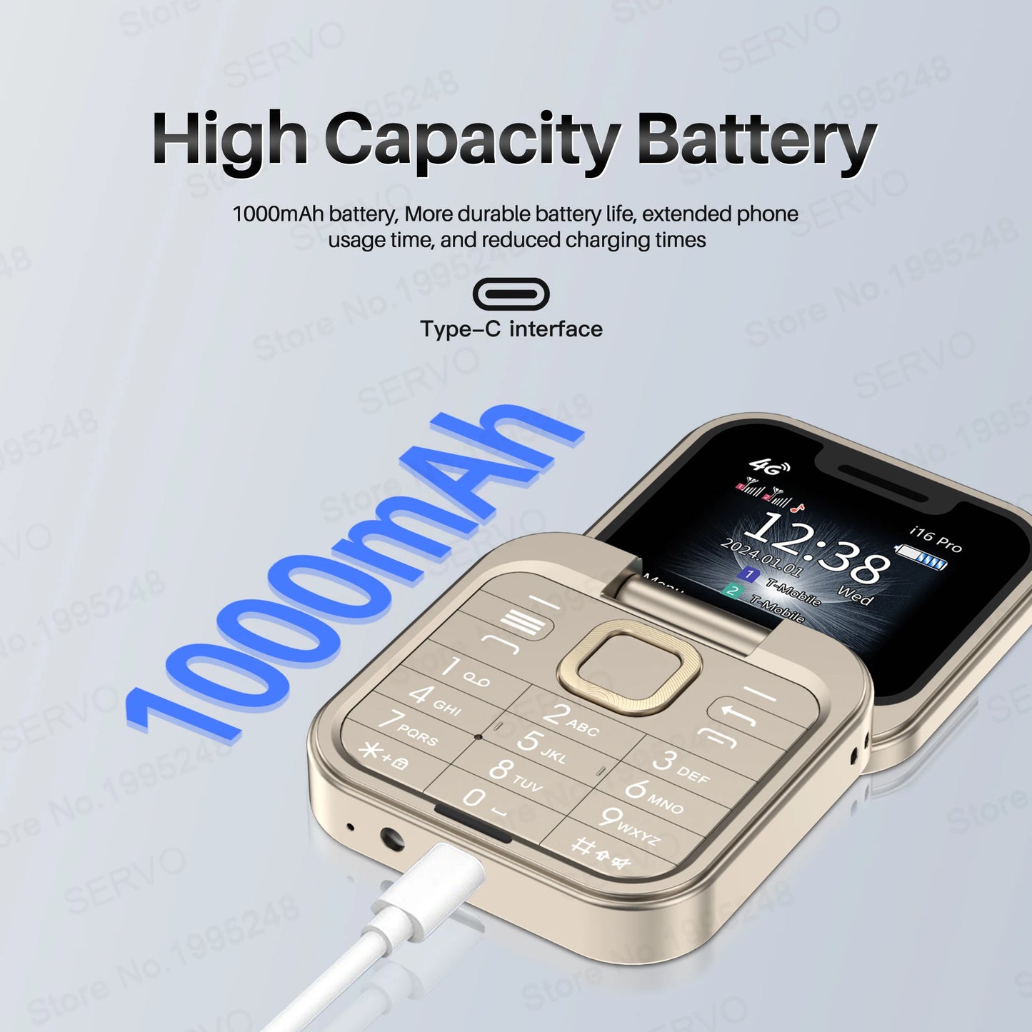 SERVO i16 PRO 4G LTE Mini Flip Mobile Phone Dual SIM Standby Call Recording Speed Dial FM Radio 1.77" Screen Foldable Cellphones