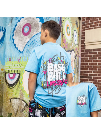 New Summer Baseball-Themed Colorful Graffiti Print #101# Lifestyle-Themed Breathable Cotton Sports T-Shirt for Teenagers