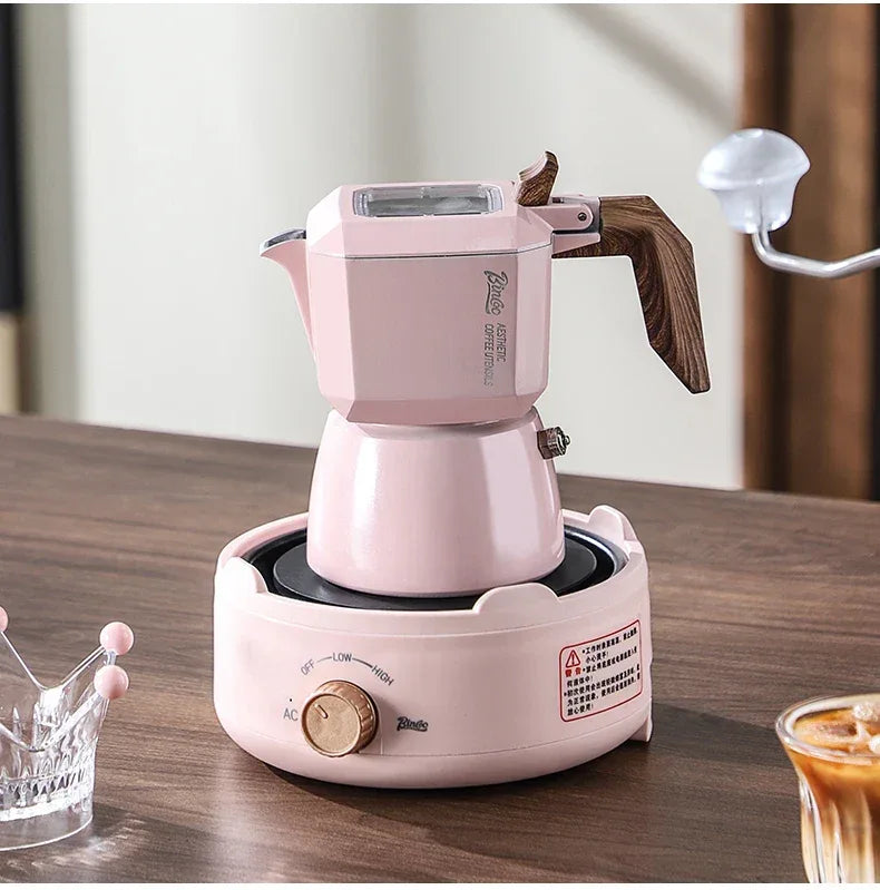 Bincoo Dual Valve Moka Pot 110v-220v Electric Heater Base Espresso Maker Brewed Coffee Mocha Pot Italian Camping Barista Tool