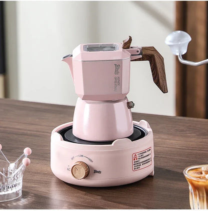 Bincoo Dual Valve Moka Pot 110v-220v Electric Heater Base Espresso Maker Brewed Coffee Mocha Pot Italian Camping Barista Tool