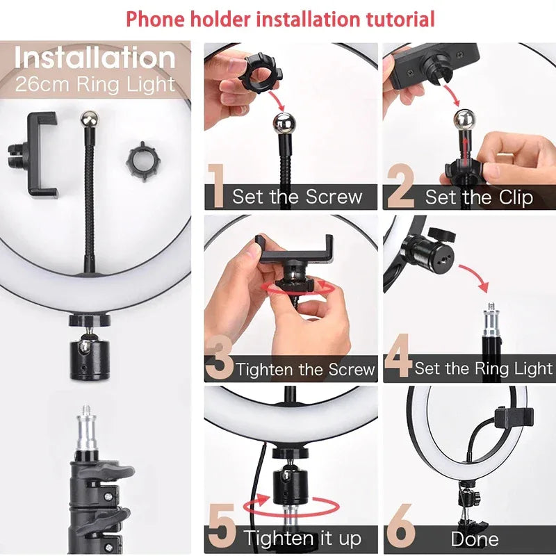 16/26/33cm LED Selfie Light Photography Lights With Tripod Bluetooth Remote Control Dimmable Ring Light For Video Live Fill Lamp