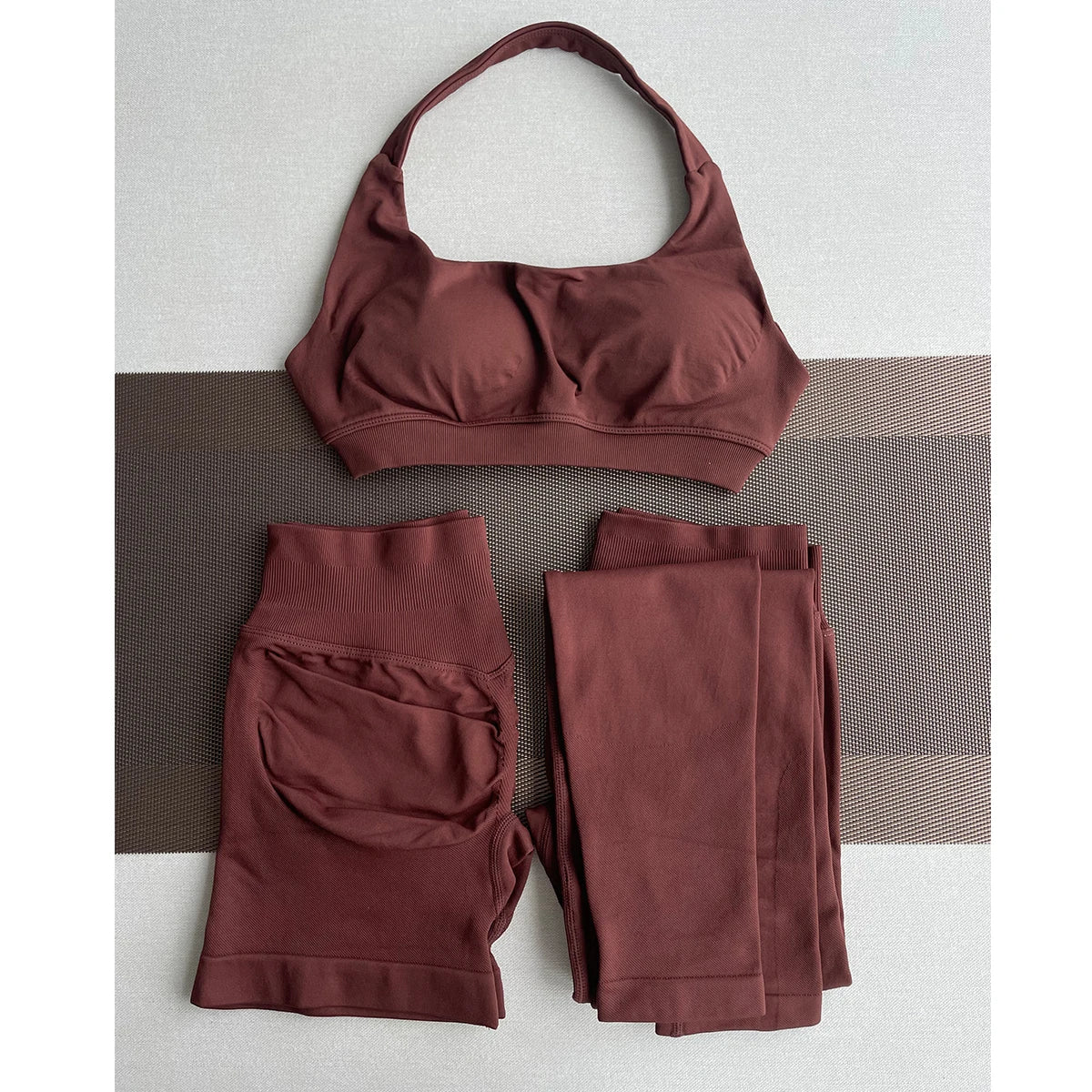 2 Pieces Yoga Gym Set Women Seamless Strappy Yoga Bra High Waist Workout Scrunch Shorts Sports Set Fitness Clothes Sportswear