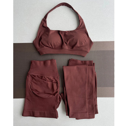 2 Pieces Yoga Gym Set Women Seamless Strappy Yoga Bra High Waist Workout Scrunch Shorts Sports Set Fitness Clothes Sportswear