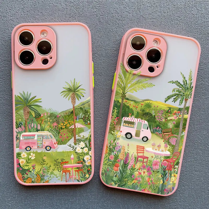 Coconut Tree Phone Case For iPhone 11 12 13 14 15 Pro Max Mini 16 Pro Max X XR XS 7 8 15 Plus SE Summer Scenery Shockproof Cover