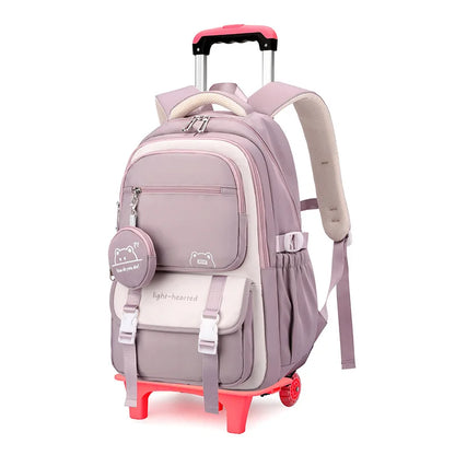 Children School Backpack Trolley Bag with Wheels Students Backpack Book Bag Rolling School bag for Girls Kids Wheeled Backpack