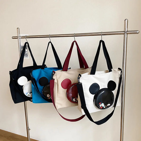 Cute Cartoon Mickey Portable Tote Fashion Canvas Outside To Carry Shopping Bags Tide Shoulder Diagonal Bag