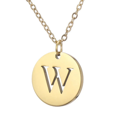 New Trend Stainless Steel Gold Silver Color Initials Necklace Hollow Round 26 Letter Pendant Necklace Jewelry Christmas Gift