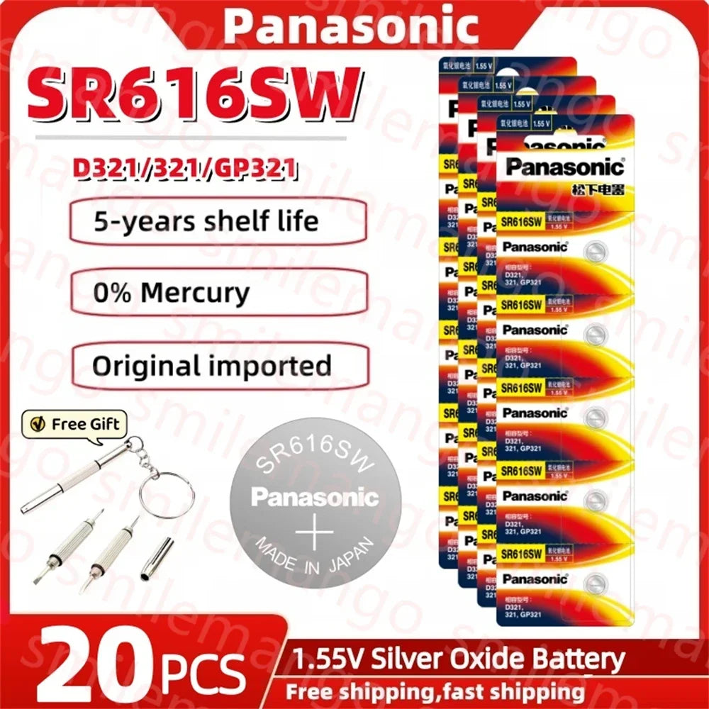 Panasonic 2-50PCS SR616SW 1.55V Watch Battery 321 D321 GP321 Longines Rossini Armani quartz Silver oxide Button Cell