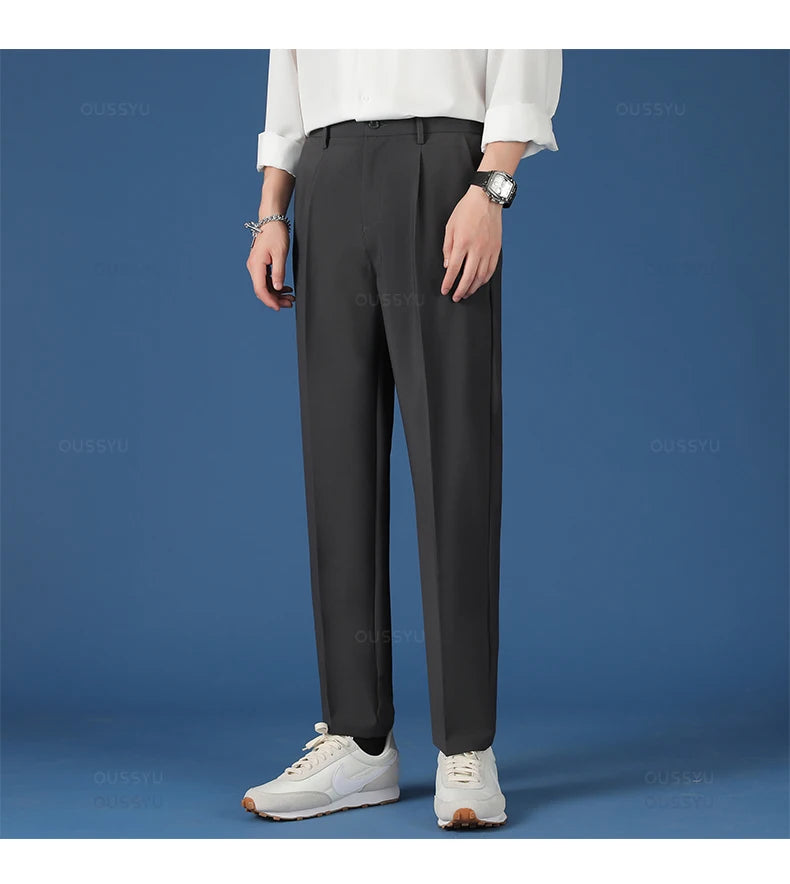 All Seasons New Smooth Pendulous Suit Pants Men Business Long Trousers Korean Formal Ankle Length Pant Male Plus Size 40