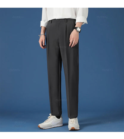 All Seasons New Smooth Pendulous Suit Pants Men Business Long Trousers Korean Formal Ankle Length Pant Male Plus Size 40